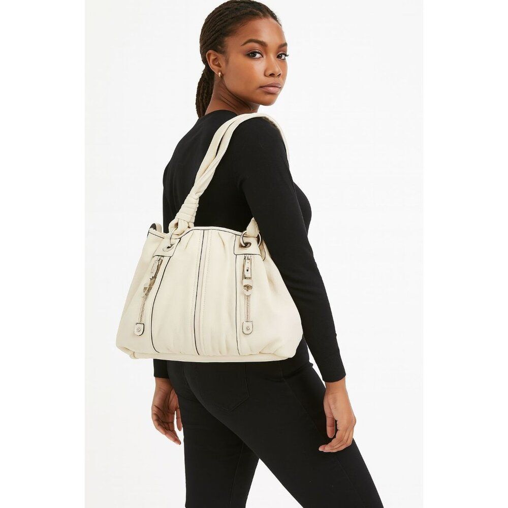 B MAKOWSKY SHOULDER SATCHEL BAG HOBO CREAM HANDBAG PURSE LEATHER WOMEN'S WOMAN'S